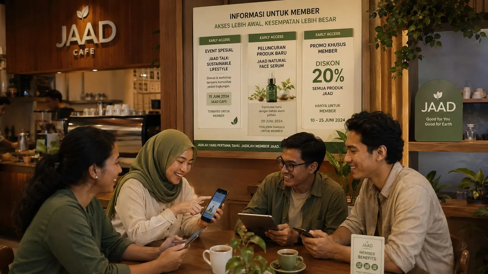 Anggota melihat papan informasi komunitas lebih awal