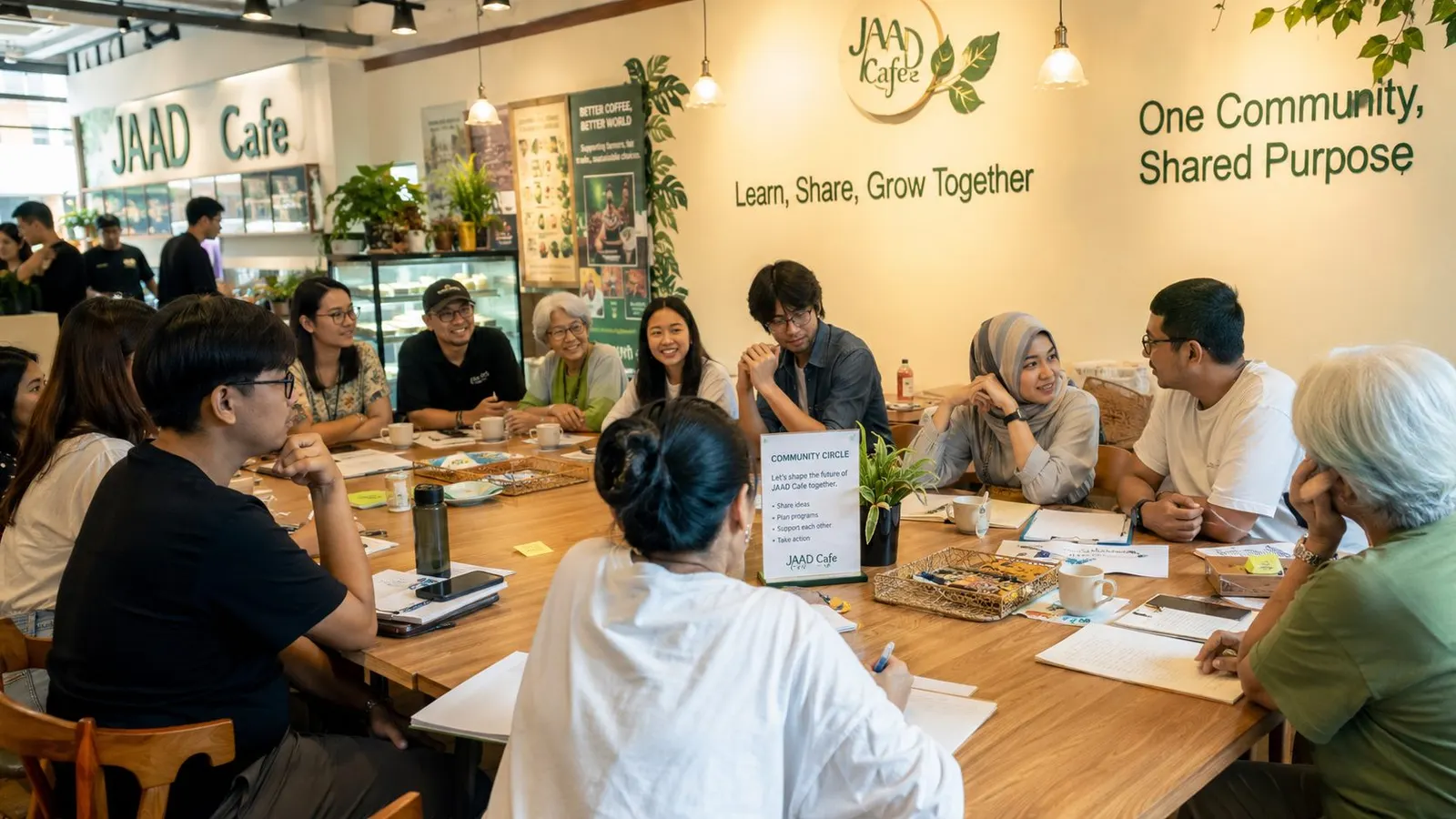 Anggota berdiskusi dalam community circle