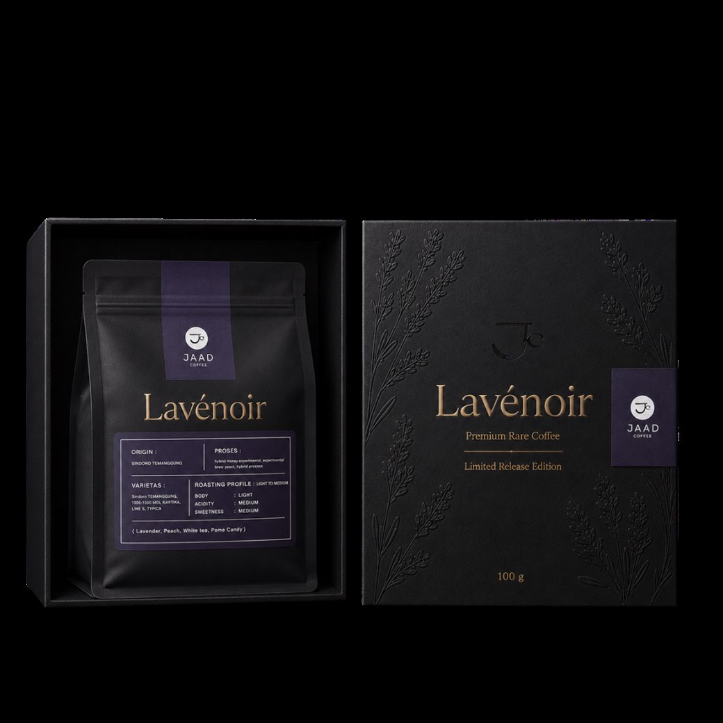 Lav&eacute;noir box terbuka dengan pouch dan box depan